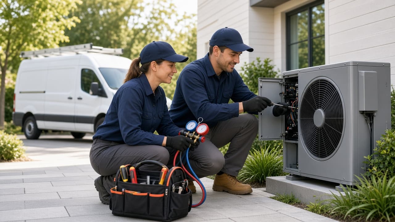 HVAC tech arriving at a residential call